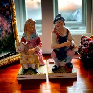 Antique Victorian Staffordshire Cobbler and Wife Jobson and Nell 7" Pair
